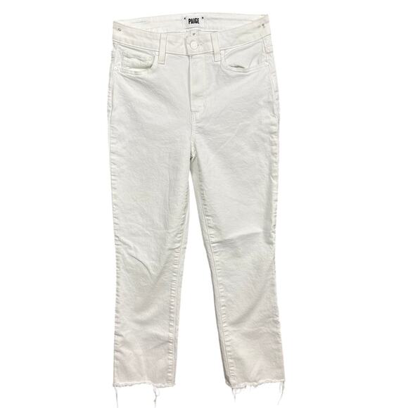 Paige Cindy Crop Denim Jeans Raw Hem Comfort Stretch Straight Fit  Mid Rise 27 - Picture 3 of 12